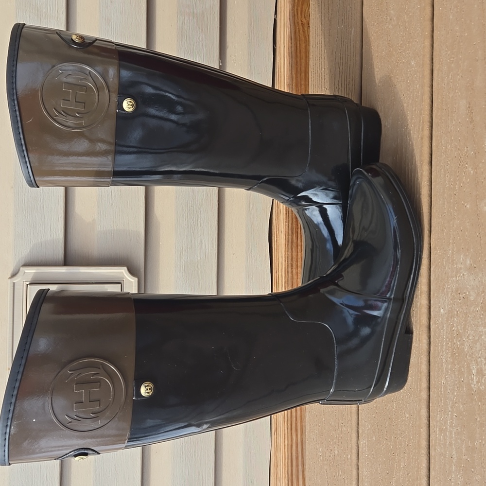 Hunter Regent Carlyle Regal Rain Boots Black And Brown Two-Tone Womens Size 9 - Picture 2 of 12